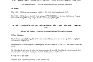 Tiêu chuẩn quốc gia TCVN 8103:2009 (ISO 14156 : 2001/AMD 1 : 2007) về Sữa và sản phẩm sữa - Phương pháp chiết lipit và các hợp chất hòa tan trong lipit