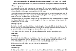 Tiêu chuẩn quốc gia TCVN 8044:2009 (ISO 3129 : 1975) về Gỗ - Phương pháp lấy mẫu và yêu cầu chung đối với các phép thử cơ lý
