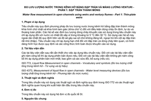 Tiêu chuẩn quốc gia TCVN8193-1:2009 (ISO 1438-1:1980/AMD:1998) về Đo lưu lượng nước trong kênh hở bằng đập trành thàn mỏng và máng lường venturi - Phần 1 : Đập tràn thành mỏng