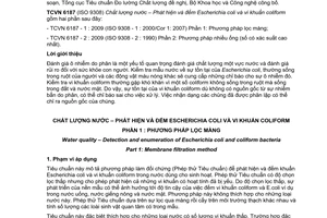 Tiêu chuẩn quốc gia TCVN 6187-1:2009 (ISO 9308 - 1 : 2000) về Chất lượng nước - Phát hiện và đếm Escherichia coli và vi khuẩn coliform - Phần 1: Phương pháp lọc màng