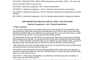 Tiêu chuẩn Việt Nam TCVN 6615-1:2009 (IEC 61058-1:2008) về thiết bị đóng cắt dùng cho thiết bị -  Phần 1: Yêu cầu chung