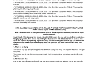 Tiêu chuẩn quốc gia TCVN 8099-3:2009 (ISO 8968-3 : 2004) về Sữa - Xác định hàm lượng nitơ - Phần 3: Phương pháp phân hủy kín (Phương pháp thông dụng nhanh semi-macro)