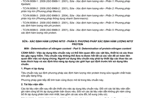 Tiêu chuẩn quốc gia TCVN 8099-5:2009 (ISO 8968-5 : 2001) về Sữa - Xác định hàm lượng nitơ - Phần 5: Phương pháp xác định hàm lượng nitơ protein