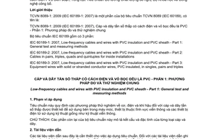 Tiêu chuẩn quốc gia TCVN 8089-1:2009 (IEC 60189-1 : 2007) về Cáp và dây tần số thấp có cách điện và vỏ bọc đều là PVC - Phần 1: Phương pháp đo và thử nghiệm chung