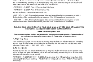 Tiêu chuẩn quốc gia TCVN 6149-2:2007 (ISO 1167 – 2 : 2006) về Ống, phụ tùng và hệ thống phụ tùng bằng nhựa nhiệt dẻo dùng để vận chuyển chất lỏng - Xác định độ bền với áp suất bên trong - Phần 2: Chuẩn bị mẫu thử