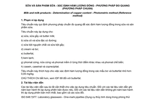 Tiêu chuẩn quốc gia TCVN 7086:2007 (ISO 5738:2004) về Sữa và sản phẩm sữa - Xác định hàm lượng đồng - Phương pháp đo quang (Phương pháp chuẩn)