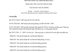 Tiêu chuẩn quốc gia TCVN 7835-F09:2007 (ISO 105 – F09 : 1985) về Vật liệu dệt - Phương pháp xác định độ bền màu - Phần F09: Yêu cầu kỹ thuật cho vải cọ sát chuẩn: Bông