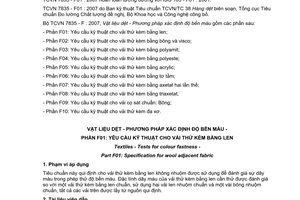 Tiêu chuẩn quốc gia TCVN 7835-F01:2007 (ISO 105-F01 : 2001) về Vật liệu dệt - Phương pháp xác định độ bền màu - Phần F01: Yêu cầu kỹ thuật cho vải thử kèm bằng len