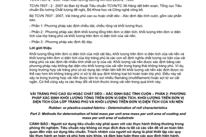 Tiêu chuẩn quốc gia TCVN 7837-2:2007 (ISO 2286 - 2 : 1998) về Vải tráng phủ cao su hoặc chất dẻo - Xác định đặc tính cuộn - Phần 2: Phương pháp xác định khối lượng tổng trên đơn vị diện tích, khối lượng trên đơn vị diện tích của lớp tráng phủ và khối lượng trên đơn vị diện tích của vải nền