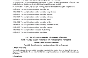 Tiêu chuẩn quốc gia TCVN 7835-F08:2007 (ISO 105 - F08 : 1985) về Vật liệu dệt - Phương pháp xác định độ bền màu - Phần F08: Yêu cầu kỹ thuật cho vải thử kèm bằng triaxetat