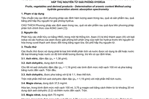 Tiêu chuẩn Việt Nam TCVN 7770:2007 (ISO 17239:2004) về rau, quả và sản phẩm rau, quả - Xác định hàm lượng asen - Phương pháp đo phổ hấp thụ nguyên tử giải phóng hydrua