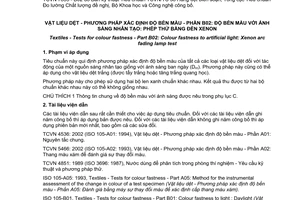 Tiêu chuẩn quốc gia TCVN 7835-B02:2007 (ISO 105-B02:1994, With Amendment 1: 1998 and Amendment 2: 2000) về Vật liệu dệt- Phương pháp xác định độ bền màu - Phần B02: Độ bền màu với ánh sáng nhân tạo: Phép thử bằng đèn xenon
