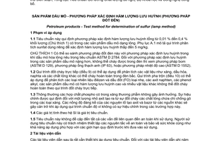 Tiêu chuẩn quốc gia TCVN 2708:2007 (ASTM D 1266 - 03e1) về Sản phẩm dầu mỏ - Phương pháp xác định hàm lượng lưu huỳnh (Phương pháp đốt đèn)