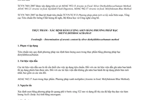 Tiêu chuẩn Việt Nam TCVN 7601:2007 về thực phẩm - xác định hàm lượng asen bằng phương pháp bạc dietyldithiocacbamat