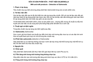 Tiêu chuẩn quốc gia TCVN 6402:2007 (ISO 6785:2001) về Sữa và sản phẩm sữa - Phát hiện Salmonella