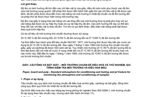 Tiêu chuẩn quốc gia TCVN 6725:2007 (ISO 187 : 1990) về Giấy, cáctông và bột giấy - Môi trường chuẩn để điều hoà và thử nghiệm, quy trình kiểm tra môi trường và điều hoà mẫu