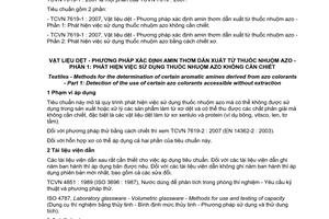Tiêu chuẩn quốc gia TCVN 7619-1:2007 (EN 14362-1 : 2003) về Vật liệu dệt - Phương pháp xác định amin thơm dẫn xuất từ thuốc nhuộm azo - Phần 1: Phát hiện việc sử dụng thuốc nhuộm azo không cần chiết