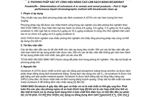 Tiêu chuẩn Việt Nam TCVN 7595-2:2007 (ISO 15141-2:1998) về thực phẩm - xác định ocratoxin A trong ngũ cốc và sản phẩm ngũ cốc - Phần 2: Phương pháp sắc ký lỏng hiệu năng cao làm sạch bằng bicacbonat