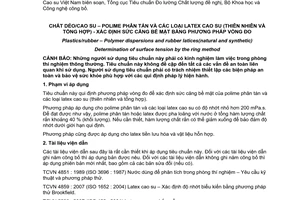 Tiêu chuẩn quốc gia TCVN 4864:2007 (ISO 1409 : 2006) về Chất dẻo/cao su - Polime phân tán và các loại latex cao su (thiên nhiên và tổng hợp) - Xác định sức căng bề mặt bằng phương pháp vòng đo