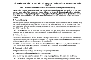 Tiêu chuẩn quốc gia TCVN 6508:2007 (ISO 1211 : 1999) về Sữa - Xác định hàm lượng chất béo - Phương pháp khối lượng (Phương pháp chuẩn)