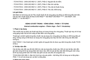 Tiêu chuẩn quốc gia TCVN 5735-1:2009 (ISO 6621-1 : 2007) về Động cơ đốt trong - Vòng găng - Phần 1: Từ vựng