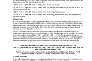 Tiêu chuẩn Việt Nam TCVN 8170-2:2009 (EN 1528-2 : 1996) về thực phẩm chứa chất béo - Xác định thuốc bảo vệ thực vật và polyclobiphenyl (PCB) - Phần 2: Chiết chất béo, thuốc bảo vệ thực vật, PCB và xác định hàm lượng chất béo