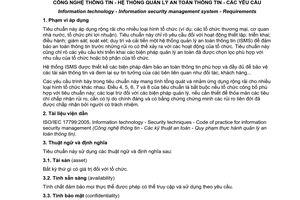 Tiêu chuẩn quốc gia TCVN ISO/IEC 27001:2009 (ISO/IEC 27001:2005) về Công nghệ thông tin - Hệ thống quản lí an toàn thông tin - Các yêu cầu