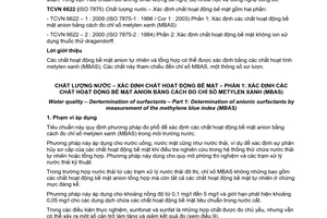 Tiêu chuẩn quốc gia TCVN 6622-1:2009 (ISO 7875 – 1 : 1996/ Cor 1 : 2003) về Chất lượng nước - Xác định chất hoạt động bề mặt - Phần 1: Xác định các chất hoạt động bề mặt anion bằng cách đo chỉ số metylen xanh (MBAS)