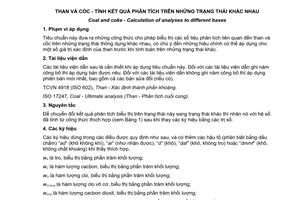 Tiêu chuẩn quốc gia TCVN 318:2009 (ISO 1170: 2008) về Than và cốc - Tính kết quả phân tích trên những trạng thái khác nhau