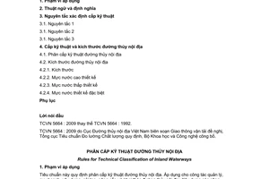 Tiêu chuẩn Việt Nam TCVN 5664:2009 về phân cấp kỹ thuật đường thủy nội địa