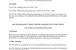 Tiêu chuẩn quốc gia TCVN 5520:2009 (CAC/RCP 20-1979, REV.1-1985) về Quy phạm đạo đức trong thương mại quốc tế về thực phẩm