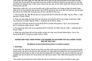 Tiêu chuẩn Việt Nam TCVN 5141:2008 (CAC/GL 40, Rev.1-2003) về hướng dẫn thực hành phòng thử nghiệm tốt khi phân tích dư lượng thuốc bảo vệ thực vật