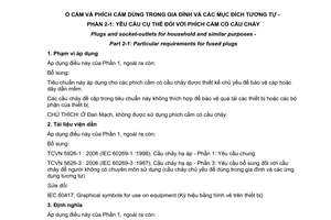 Tiêu chuẩn quốc gia TCVN 6188-2-1:2008 (IEC 60884-2-1:2006) về ổ cắm và phích cắm dùng trong gia đình và các mục đích tương tự - Phần 2-1: Yêu cầu cụ thể đối với phích cắm có cầu chảy