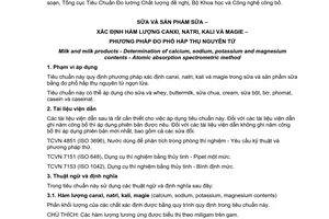 Tiêu chuẩn quốc gia TCVN 6269:2008 (ISO 8070:2007) về Sữa và sản phẩm sữa - Định lượng hàm lượng canxi, natri, kali và magie - Phương pháp đo phổ hấp thụ nguyên tử