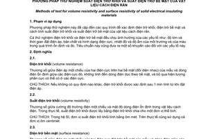 Tiêu chuẩn quốc gia TCVN 7918:2008 (IEC 60093 : 1980) về Phương pháp thử nghiệm suất điện trở khối và suất điện trở bề mặt của vật liệu cách điện rắn