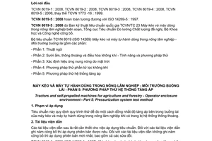 Tiêu chuẩn quốc gia TCVN 8019-5:2008 (ISO 14269-5 : 1997) về Máy kéo và máy tự hành dùng trong nông lâm nghiệp - Môi trường buồng lái - Phần 5: Phương pháp thử hệ thống tăng áp