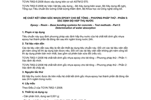Tiêu chuẩn quốc gia TCVN 7952-5:2008 về hệ chất kết dính gốc nhựa epoxy cho bê tông - Phương pháp thử - Phần 5: Xác định độ hấp thụ nước