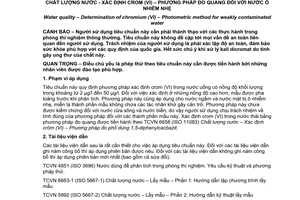 Tiêu chuẩn quốc gia TCVN 7939:2008 (ISO 18412 : 2005) về Chất lượng nước - Xác định crom (VI) - Phương pháp đo quang đối với nước ô nhiễm nhẹ