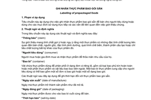 Tiêu chuẩn quốc gia TCVN 7087:2008 (CODEX STAN 1-2005) về Ghi nhãn thực phẩm bao gói sẵn