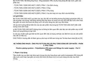 Tiêu chuẩn quốc gia TCVN 7305-3:2008 (ISO 4427-3:2007) về Hệ thống ống nhựa - Ống nhựa polyetylen (PE) và phụ tùng dùng để cấp nước - Phần 3: Phụ tùng