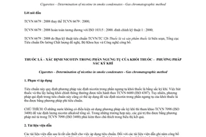 Tiêu chuẩn quốc gia TCVN 6679:2008 (ISO 10315 : 2000) về Thuốc lá - Xác định nicotin trong phần ngưng tụ của khói thuốc - Phương pháp sắc ký khí