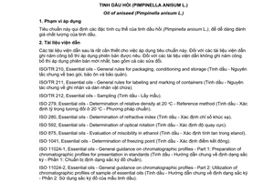 Tiêu chuẩn quốc gia TCVN 1869:2008 (ISO 3475 : 2002) về Tinh dầu hồi (Pimpinella anisum L.)