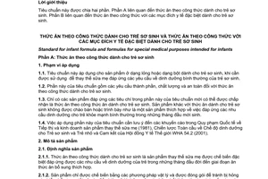 Tiêu chuẩn quốc gia TCVN 7108:2008 (CODEX STAN 72-1981, REV.1-2007) về Thức ăn theo công thức dành cho trẻ sơ sinh và thức ăn theo công thức với các mục đích y tế đặc biệt dành cho trẻ sơ sinh