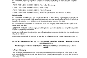 Tiêu chuẩn quốc gia TCVN 7305-1:2008 (ISO 4427-1: 2007) về Hệ thống ống nhựa - Ống nhựa polyetylen (PE) và phụ tùng dùng để cấp nước - Phần 1: Quy định chung