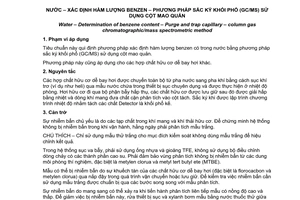 Tiêu chuẩn Việt Nam TCVN 7873:2008 về nước - Xác định hàm lượng Benzen - Phương pháp sắc ký khối phổ (GC/MS) sử dụng cột mao quản