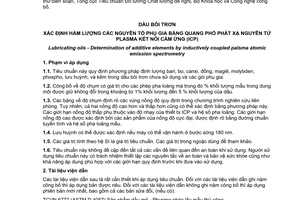 Tiêu chuẩn quốc gia TCVN 7866:2008 (ASTM D 4951 - 06) về Dầu bôi trơn - Xác định hàm lượng các nguyên tố phụ gia bằng quang phổ phát xạ nguyên tử plasma kết nối cảm ứng (IPC)