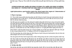 Tiêu chuẩn quốc gia TCVN 7760:2008 (ASTM D 5453-06) về Hydrocacbon nhẹ, nhiên liệu động cơ đánh lửa, nhiên liệu động cơ điêzen và dầu động cơ - Phương pháp xác định tổng lưu huỳnh bằng huỳnh quang tử ngoại