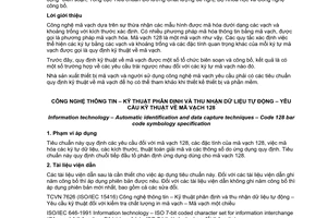 Tiêu chuẩn quốc gia TCVN 6755:2008 (ISO/IEC 15417 : 2007) về Công nghệ thông tin - Kỹ thuật phân định và thu nhận dữ liệu tự động - Yêu cầu kỹ thuật về mã vạch 128