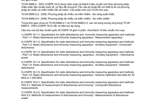 Tiêu chuẩn quốc gia TCVN 6989-2-4:2008 (CISPR 16-2-4 : 2003) về Yêu cầu kỹ thuật đối với thiết bị đo và phương pháp đo nhiễu và miễn nhiễm tần số rađiô - Phần 2-4: Phương pháp đo nhiễu và miễn nhiễm - Đo miễn nhiễm