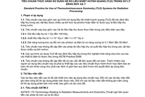 Tiêu chuẩn quốc gia TCVN 7914:2008 (ISO/ASTM 51956:2005) về Tiêu chuẩn thực hành sử dụng hệ đo liều nhiệt huỳnh quang (TLD) trong xử lý bằng bức xạ
